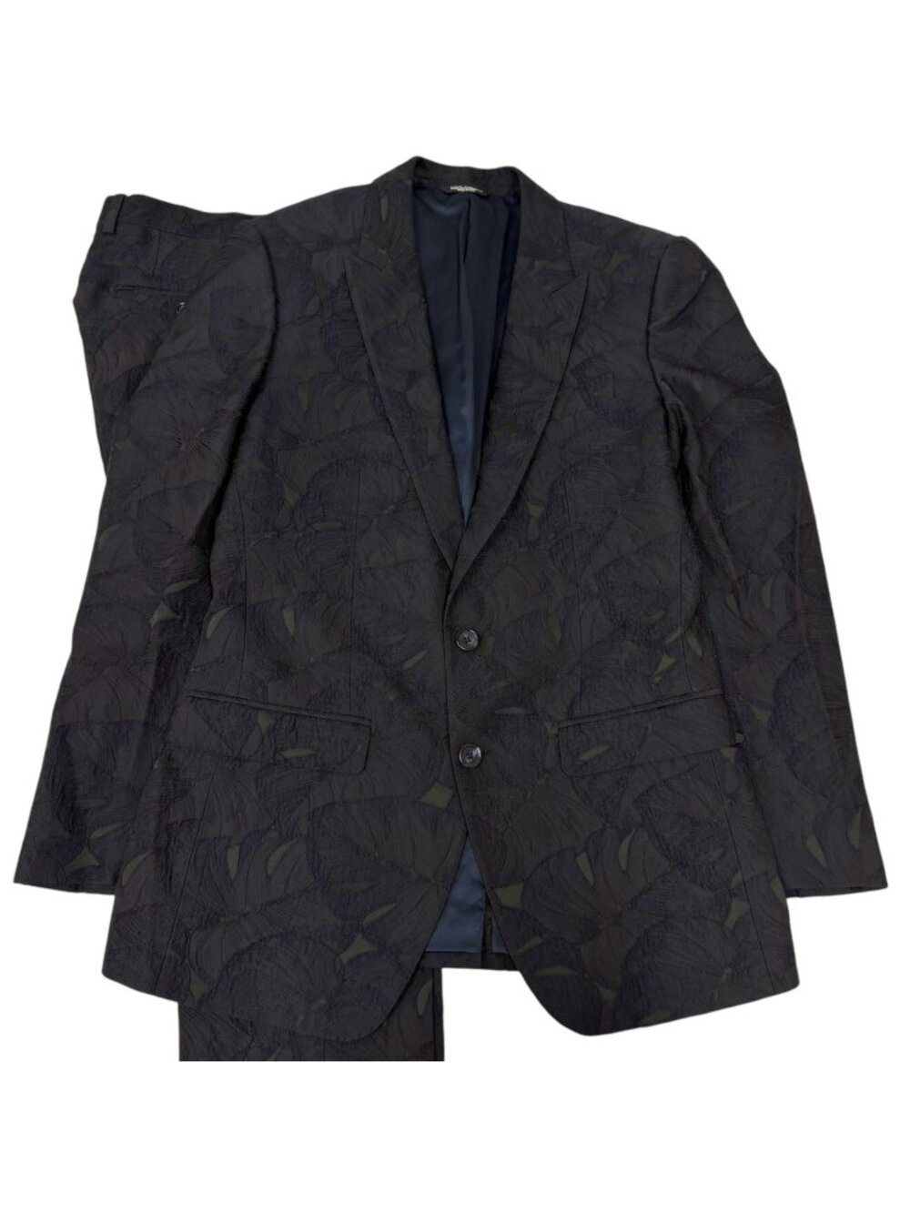 Dolce & Gabbana Martini Leaf Embroidery Single Suit Navy Black 46